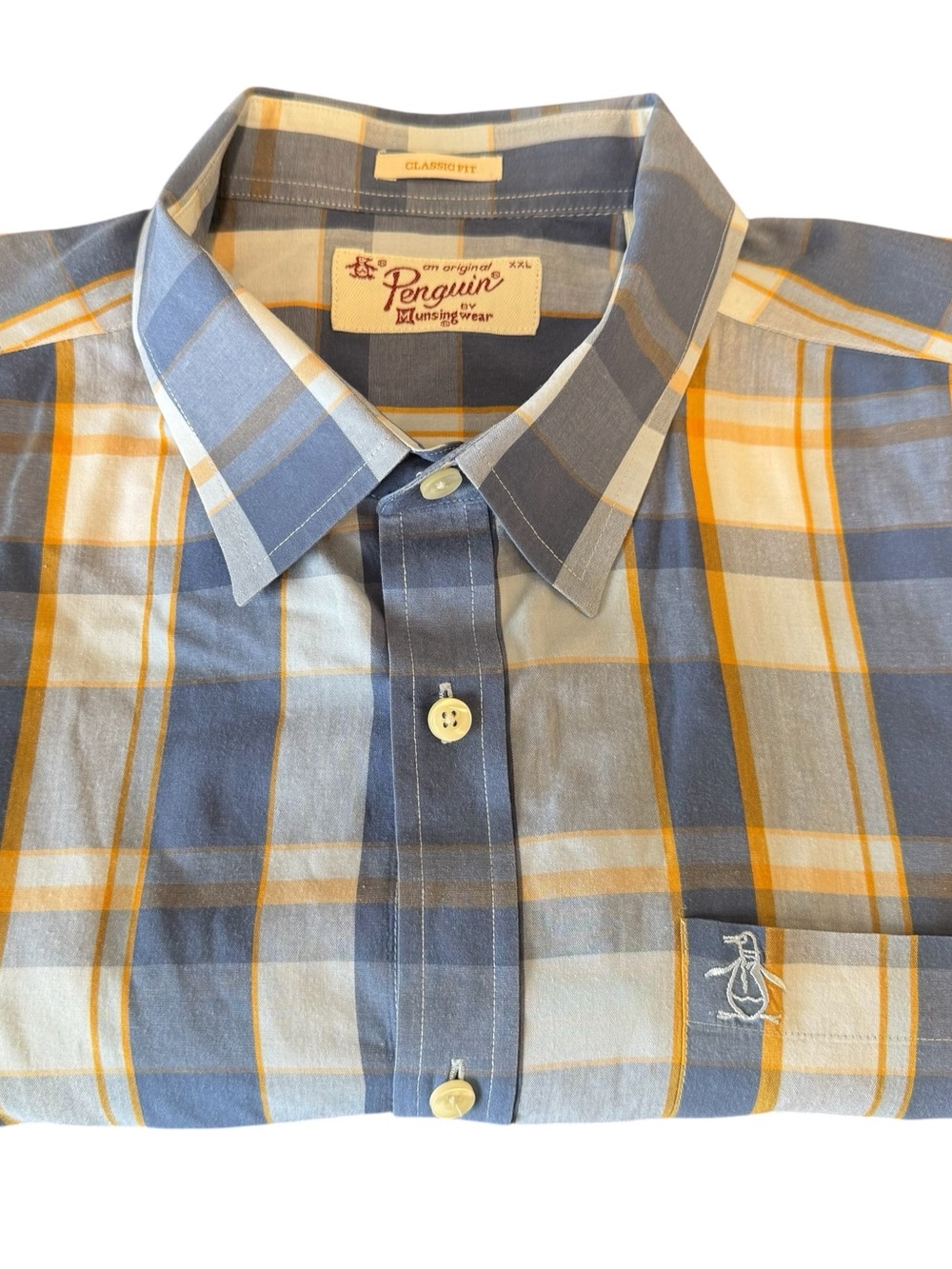 PENGUIN CLASSIC FIT COTTON/POLYESTER CASUAL SHIRT BLUE & PINK PLAID XXL